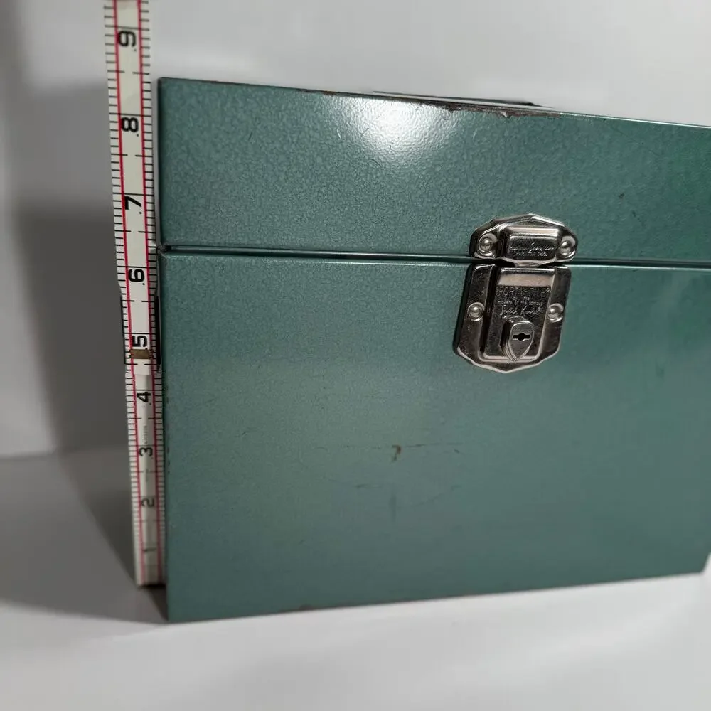 Vintage Metal File Box Hammered Stanley Green 12.5” x 4.5” x 8.5” Latch Handle